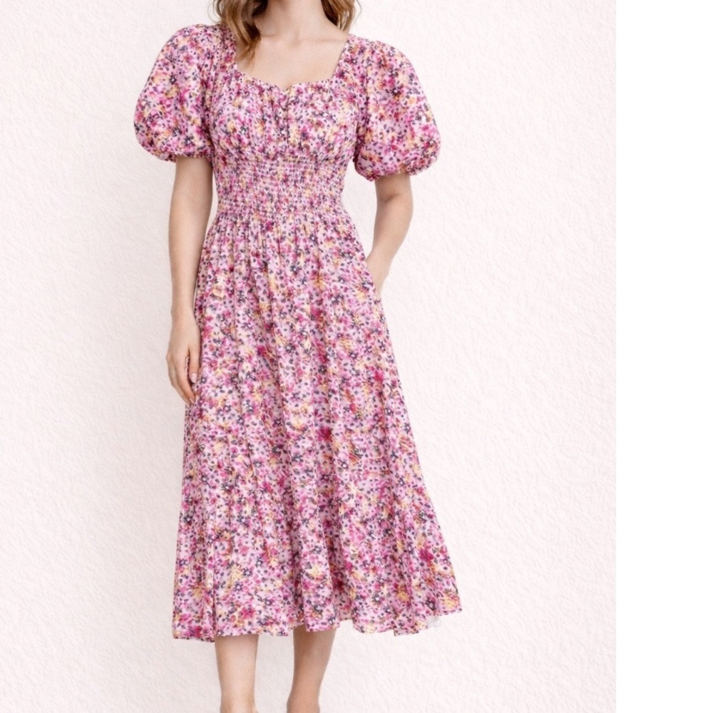 J Crew Puff Sleeve Floral Dress MIDI romantic poof sleeve derby graduation